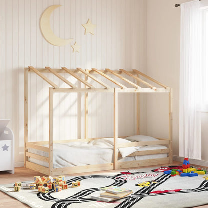 Cama Infantil Con Techo Madera Maciza Pino Marrón