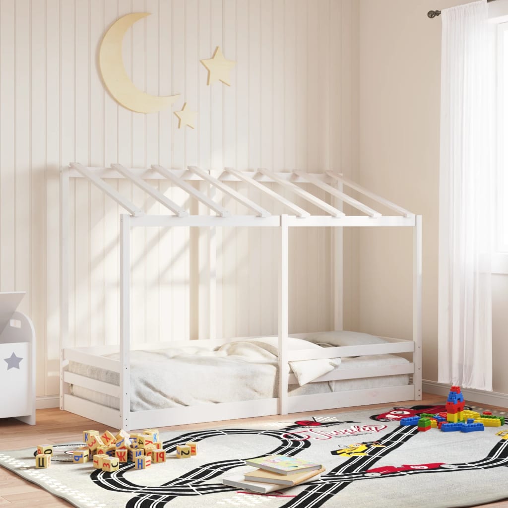 Cama Infantil Con Techo Madera Maciza Pino Marrón