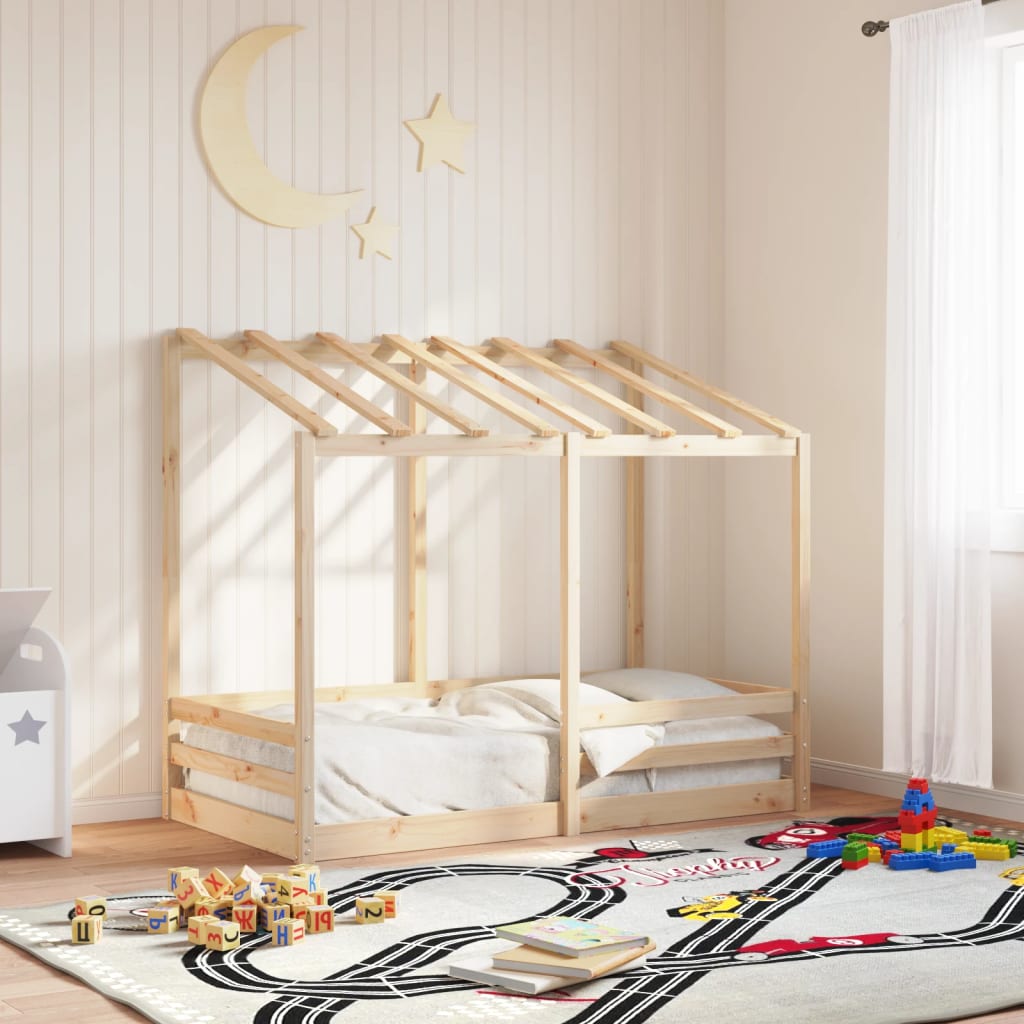 Cama Infantil Con Techo Madera Maciza Pino Marrón