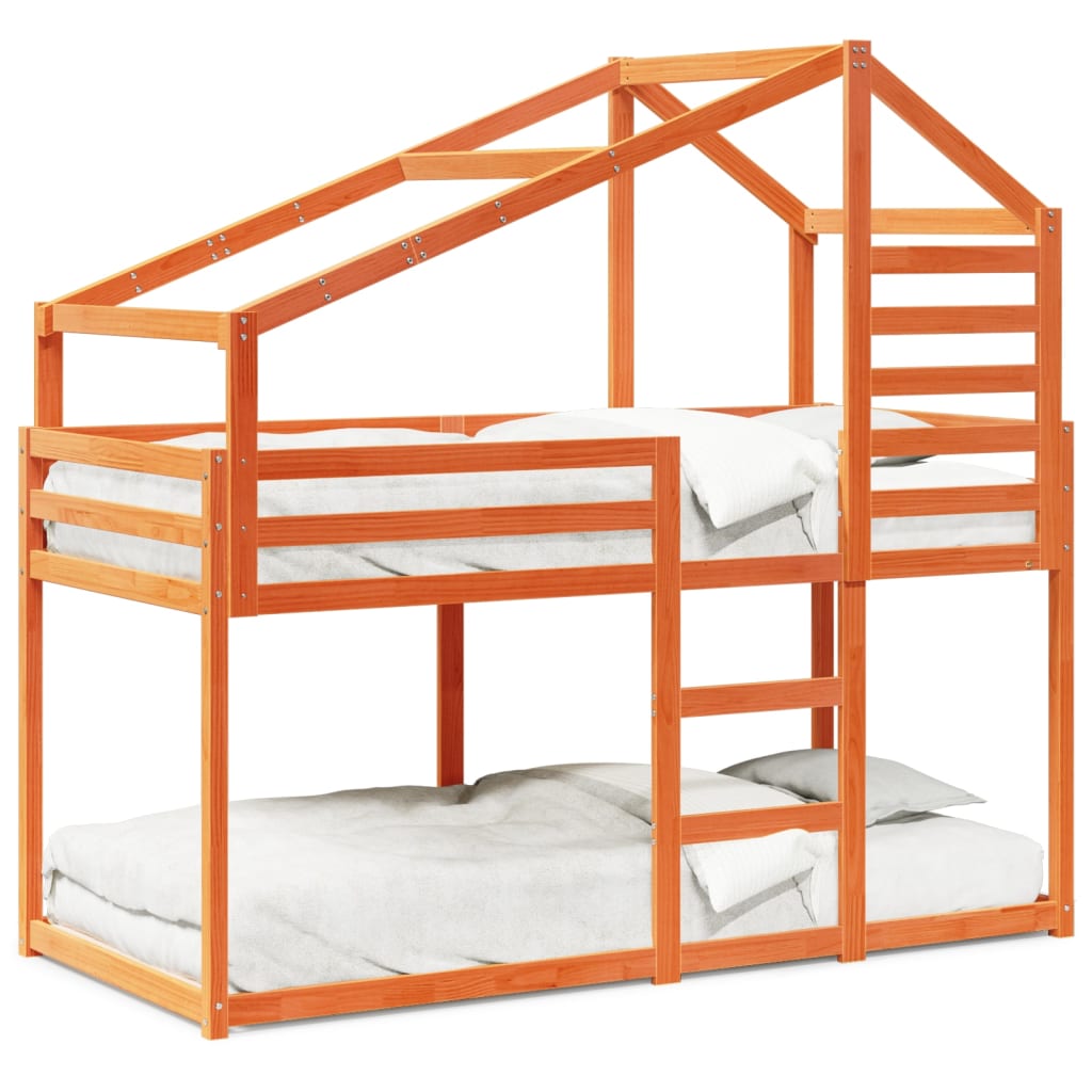 Cama Con Techo Madera Maciza Pino Marrón