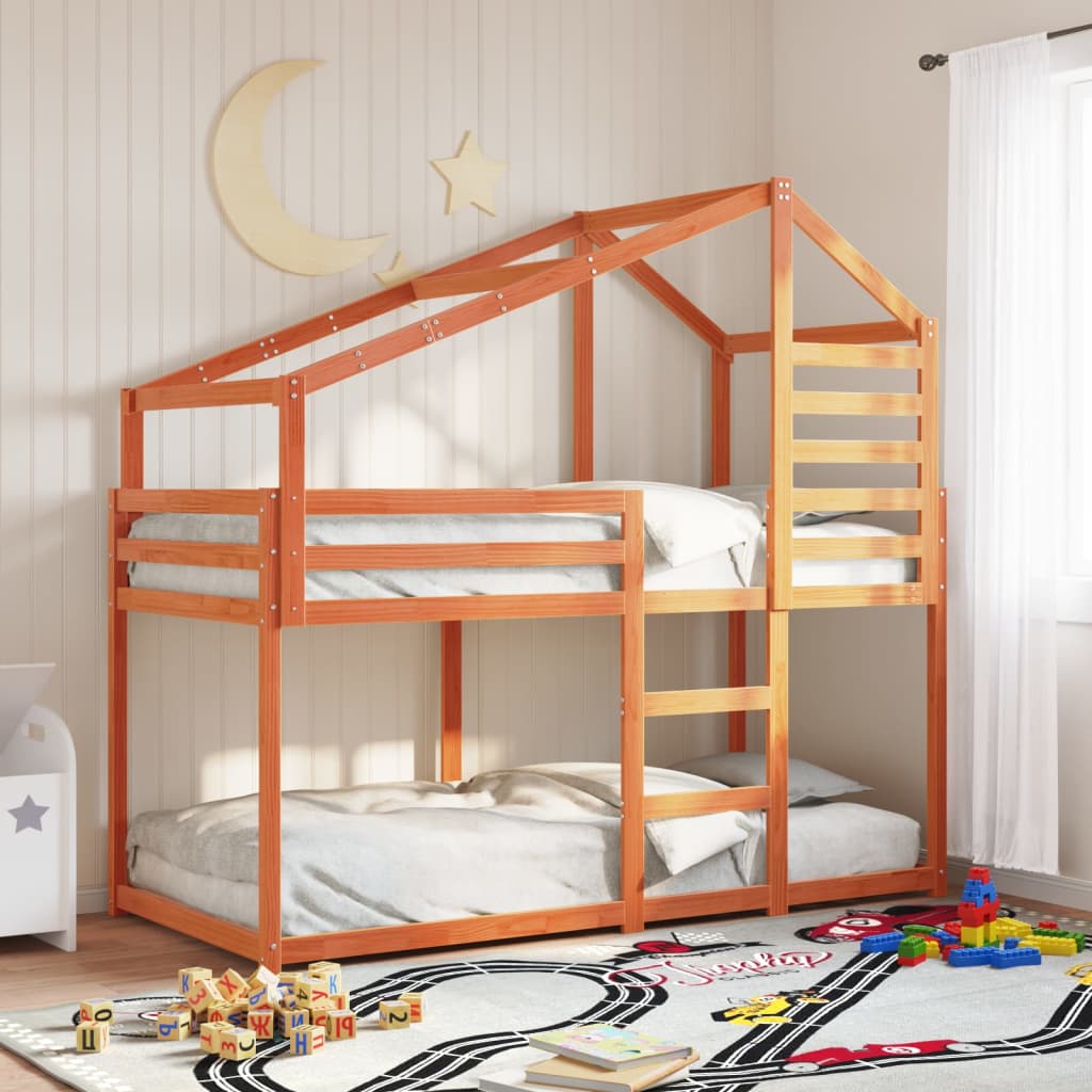 Cama Con Techo Madera Maciza Pino Marrón