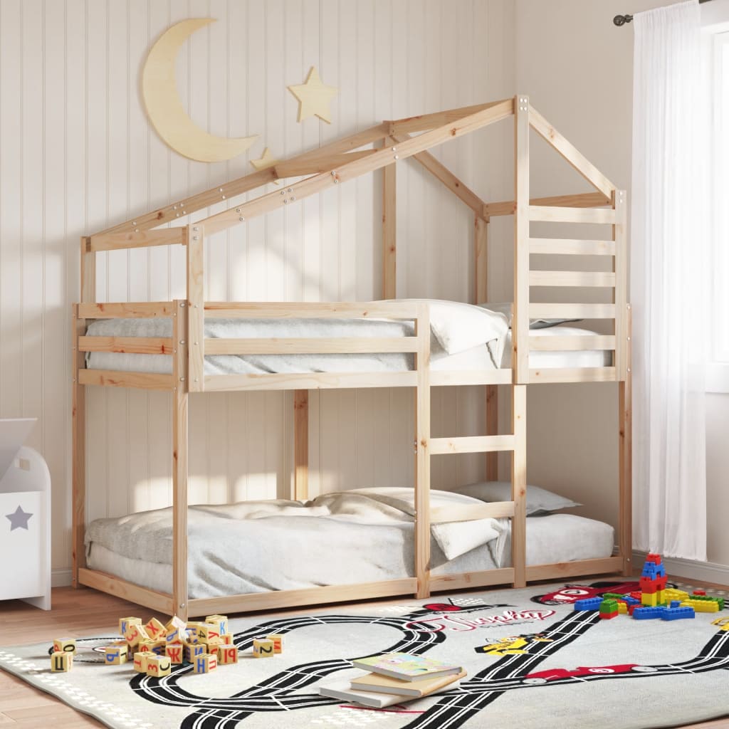 Cama Con Techo Madera Maciza Pino Marrón