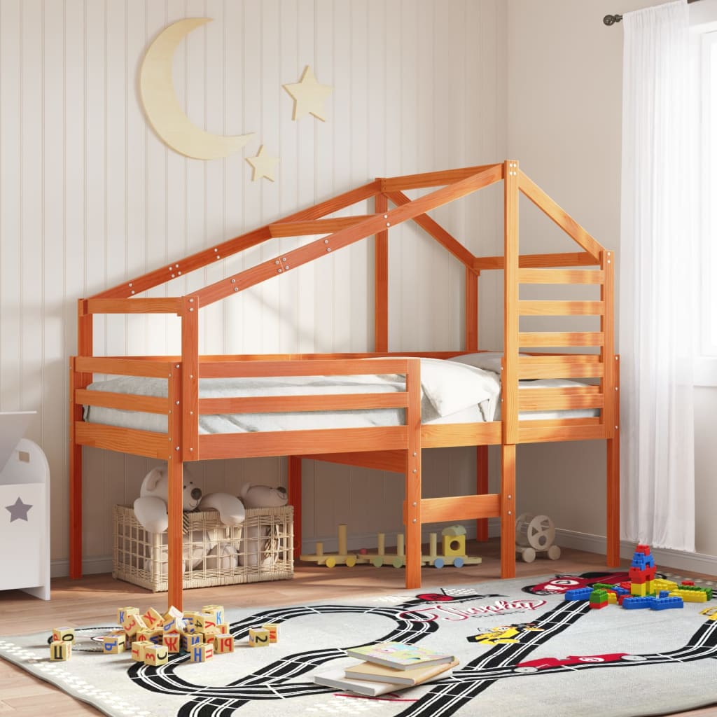 Cama Alta Con Techo Madera Maciza De Pino