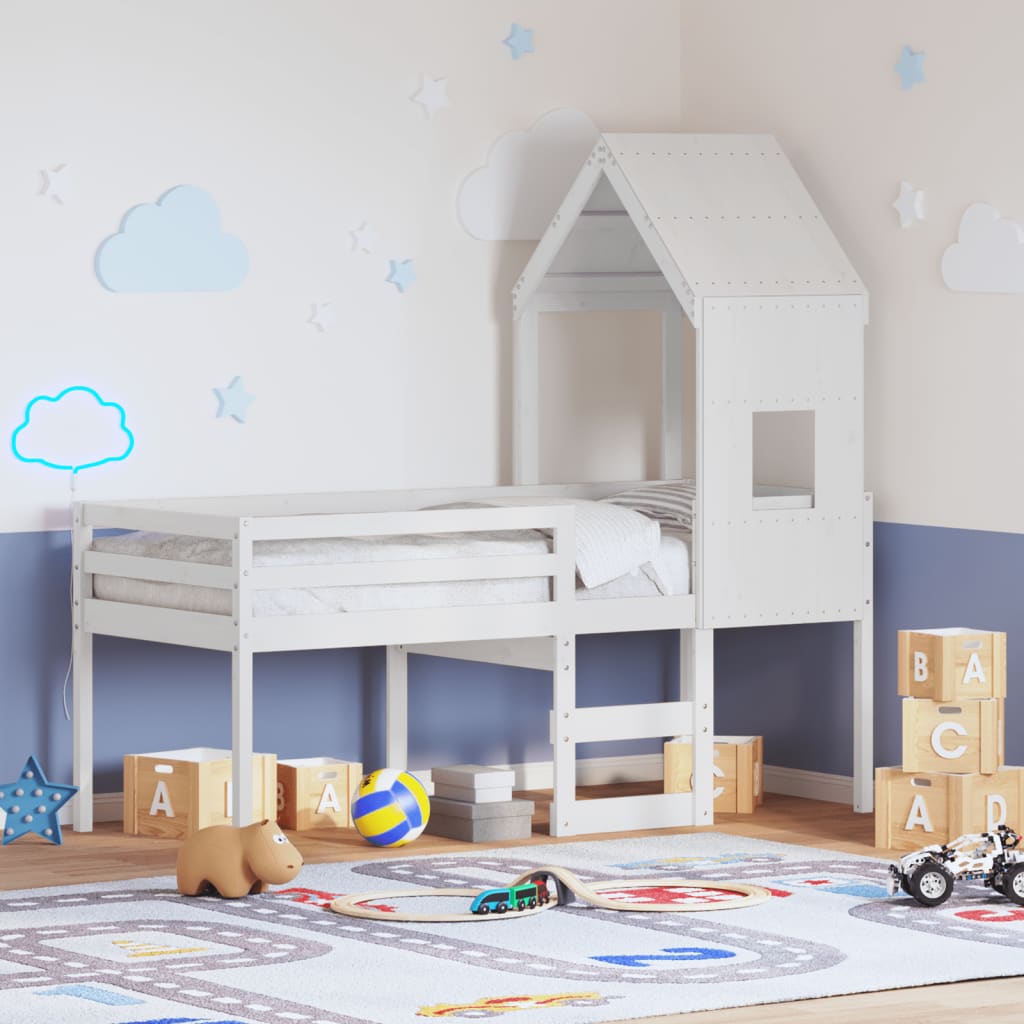 Cama Alta Con Techo Madera Maciza De Pino