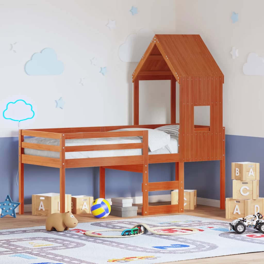 Cama Alta Con Techo Madera Maciza De Pino