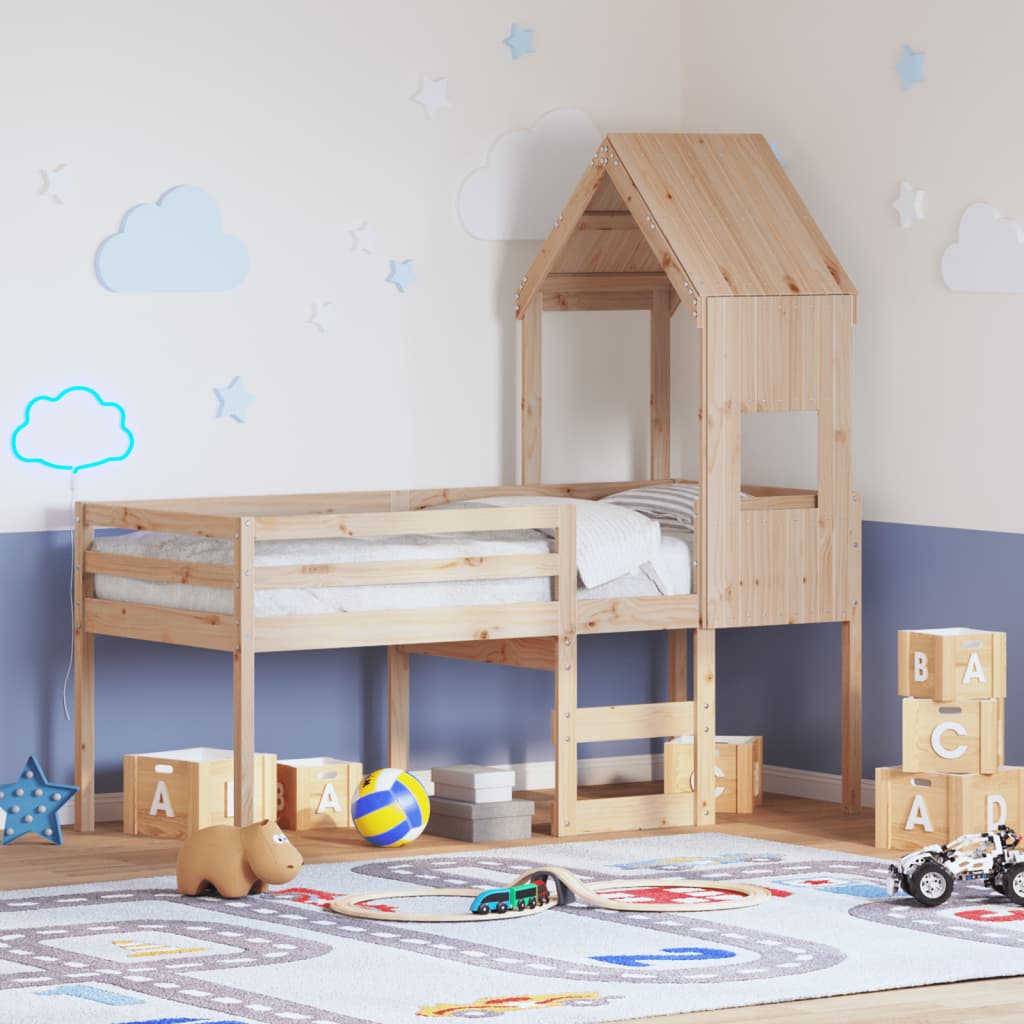 Cama Alta Con Techo Madera Maciza De Pino