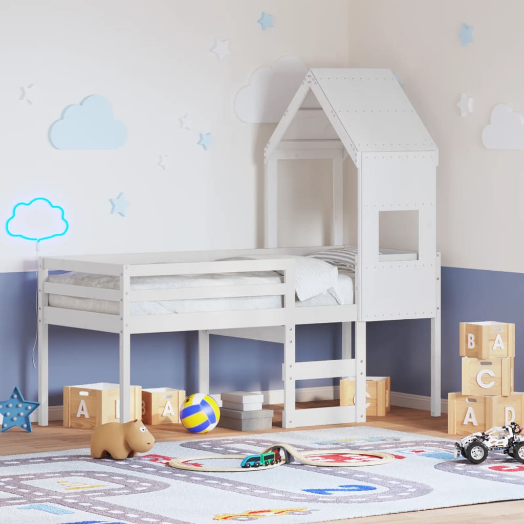 Cama Alta Con Techo Madera Maciza De Pino