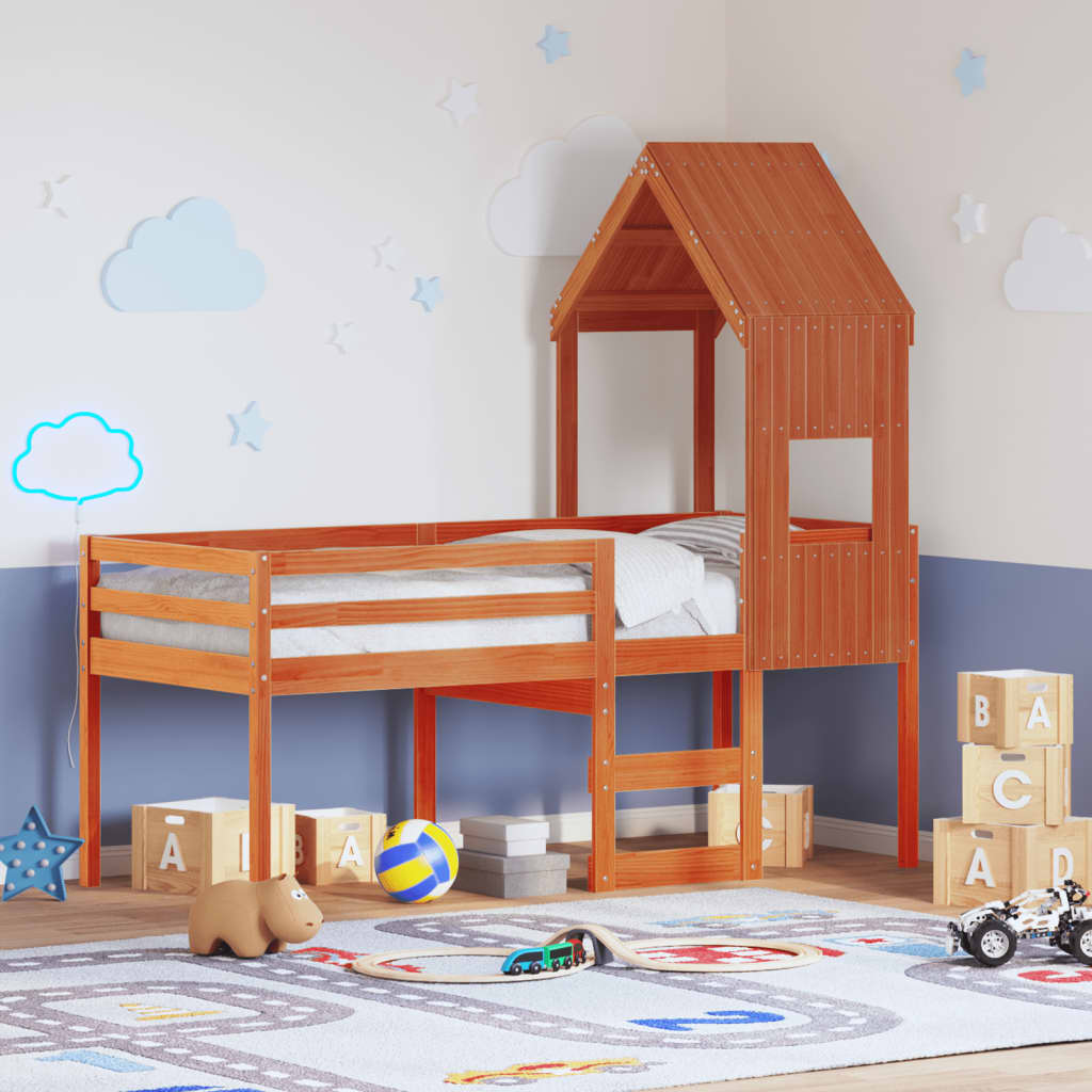 Cama Alta Con Techo Madera Maciza De Pino