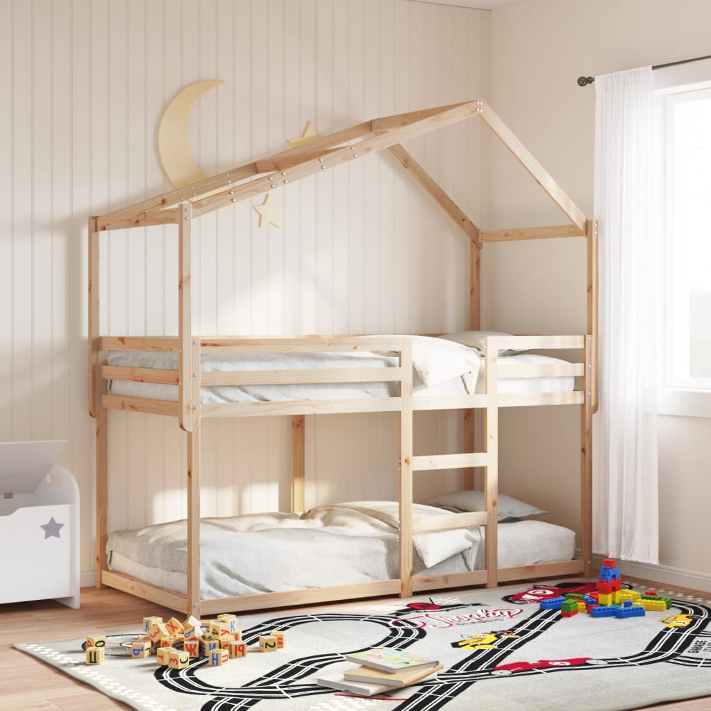 Cama Litera Con Techo Madera Maciza De Pino