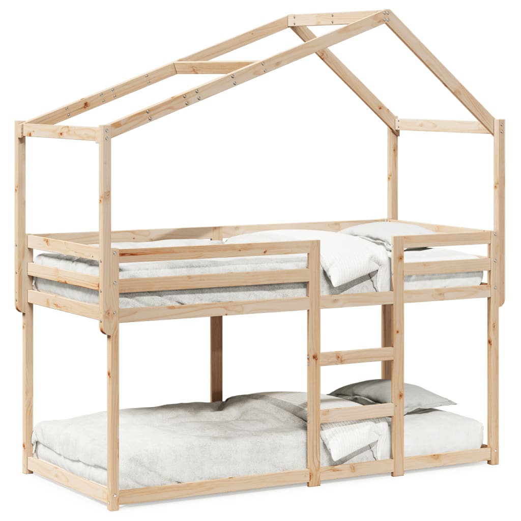 Cama Litera Con Techo Madera Maciza De Pino