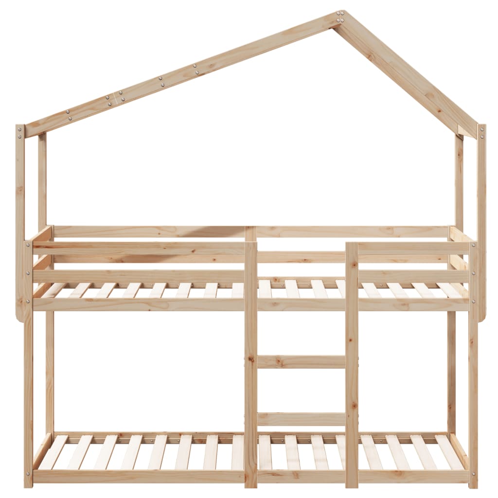 Cama Litera Con Techo Madera Maciza De Pino