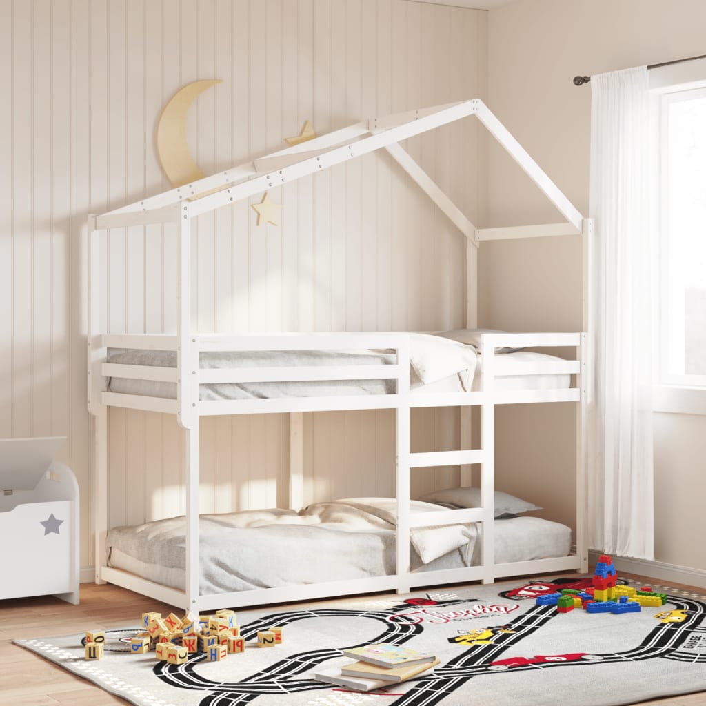 Cama Litera Con Techo Madera Maciza De Pino