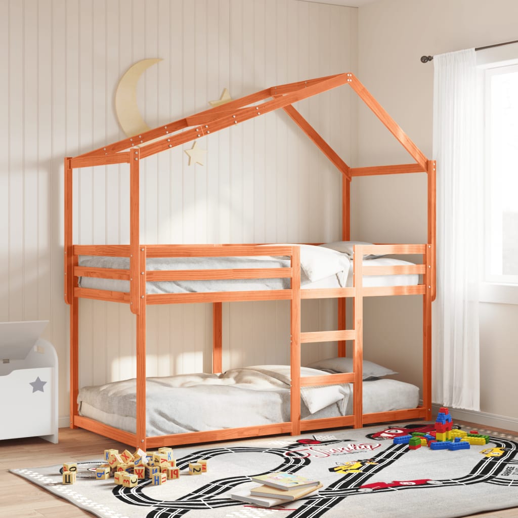 Cama Litera Con Techo Madera Maciza De Pino