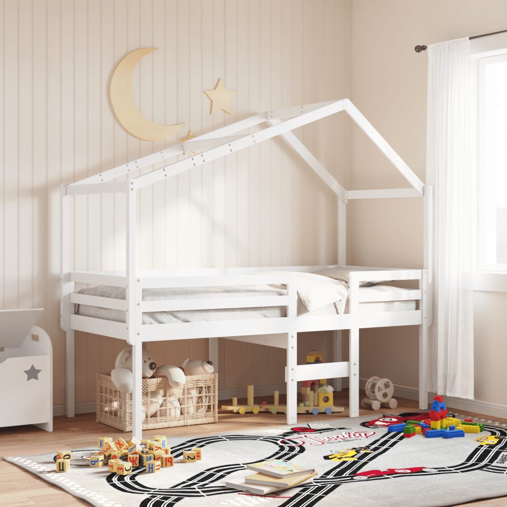 Cama Alta Con Techo Madera Maciza De Pino