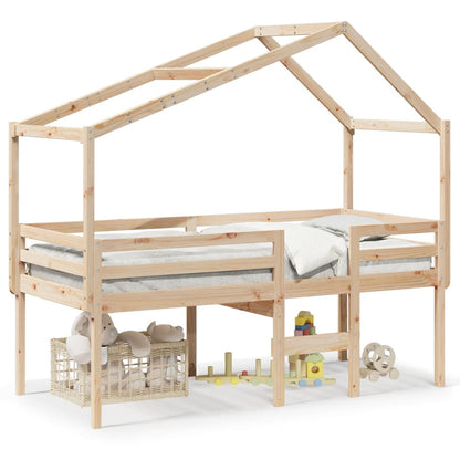 Cama Alta Con Techo Madera Maciza De Pino