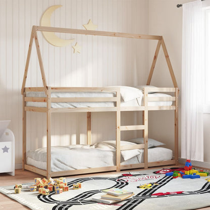 Cama Litera Con Techo Madera Maciza Pino Marrón