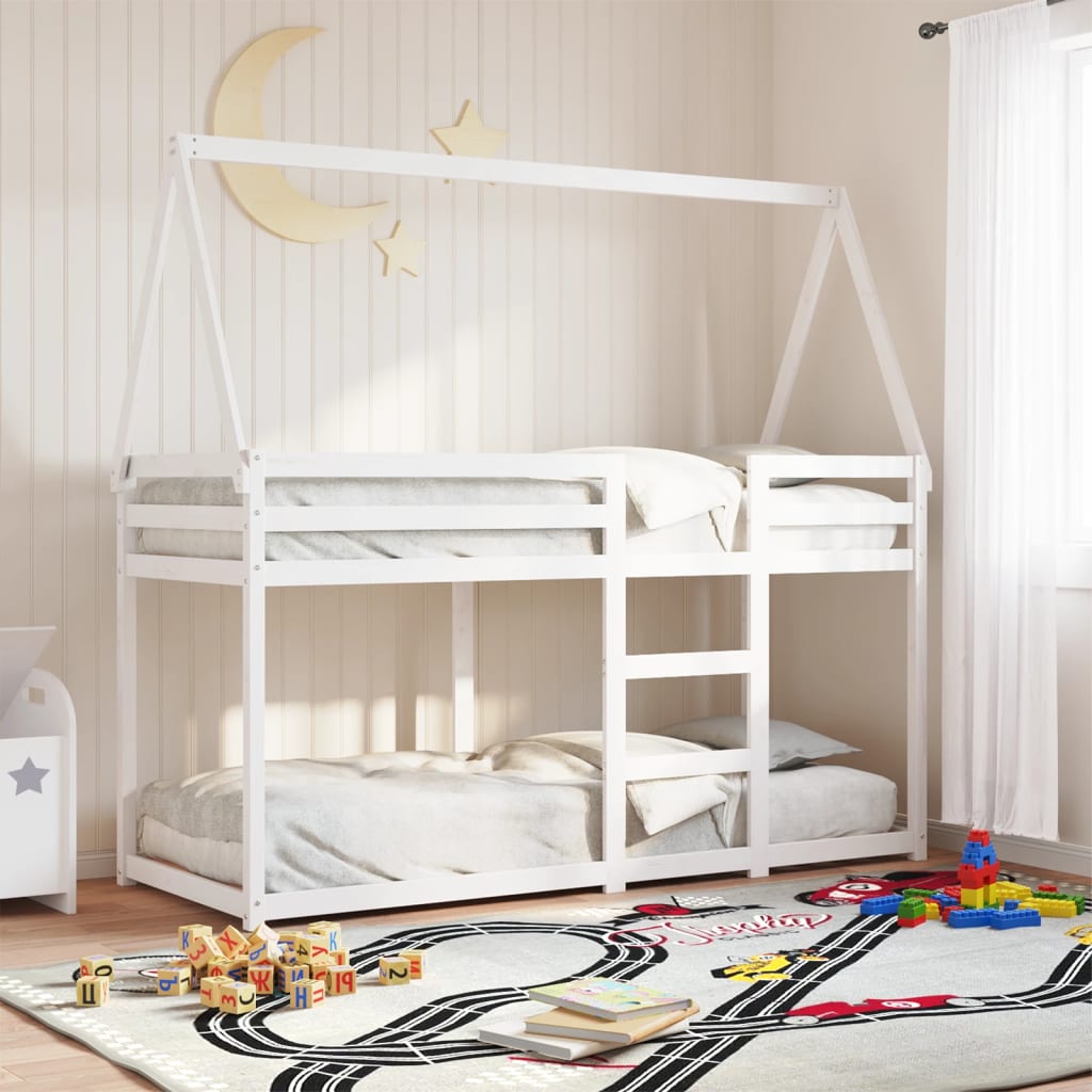 Cama Litera Con Techo Madera Maciza Pino Marrón