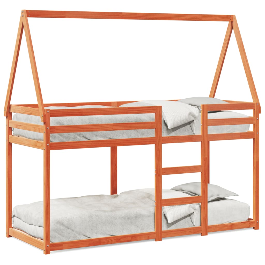 Cama Litera Con Techo Madera Maciza Pino Marrón