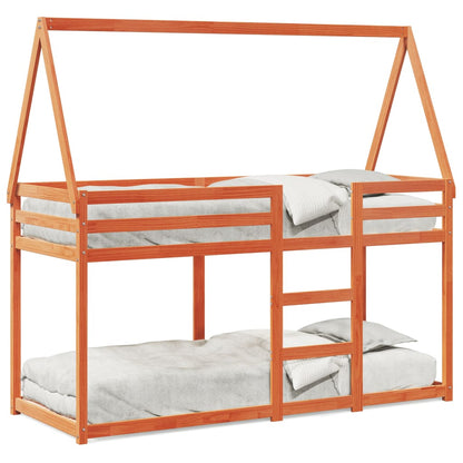 Cama Litera Con Techo Madera Maciza Pino Marrón