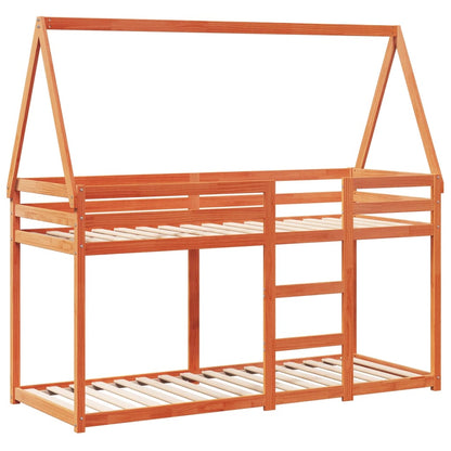 Cama Litera Con Techo Madera Maciza Pino Marrón
