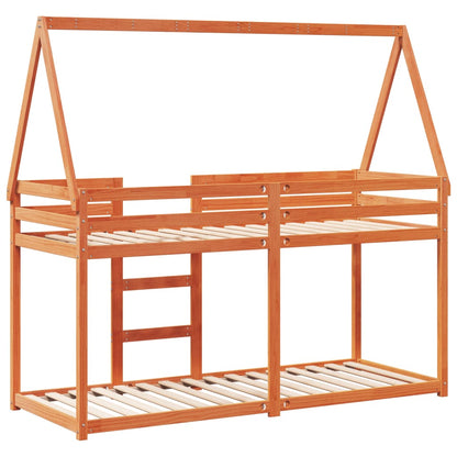 Cama Litera Con Techo Madera Maciza Pino Marrón
