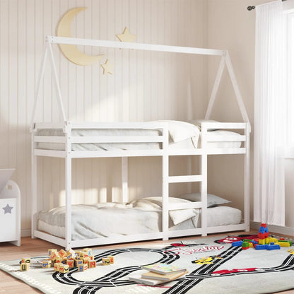 Cama Litera Con Techo Madera Maciza Pino Marrón