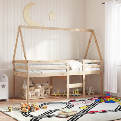 Cama Alta Con Techo Madera Maciza De Pino