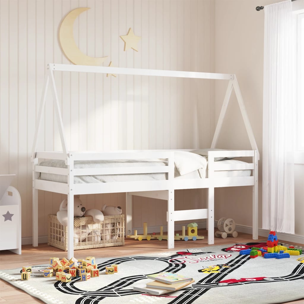 Cama Alta Con Techo Madera Maciza De Pino