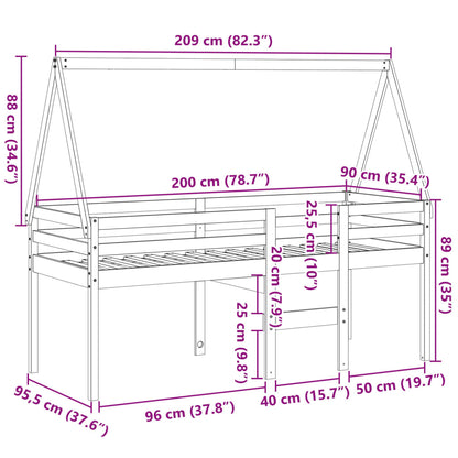 Cama Alta Con Techo Madera Maciza De Pino