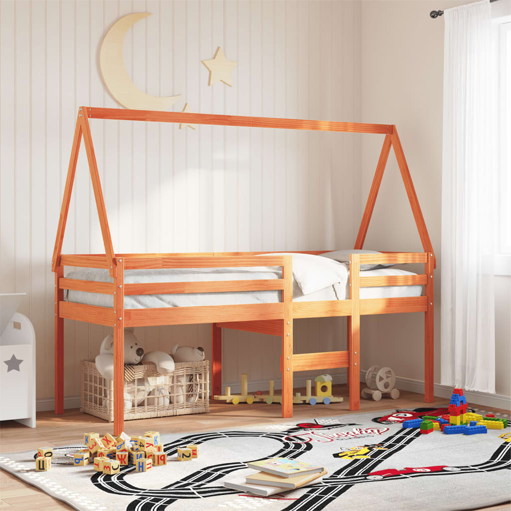 Cama Alta Con Techo Madera Maciza De Pino