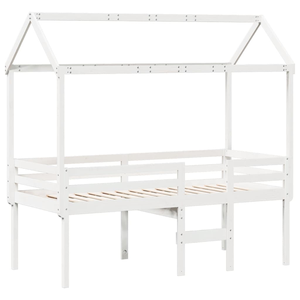 Cama Alta Con Techo Blanca Madera Maciza Pino Blanca