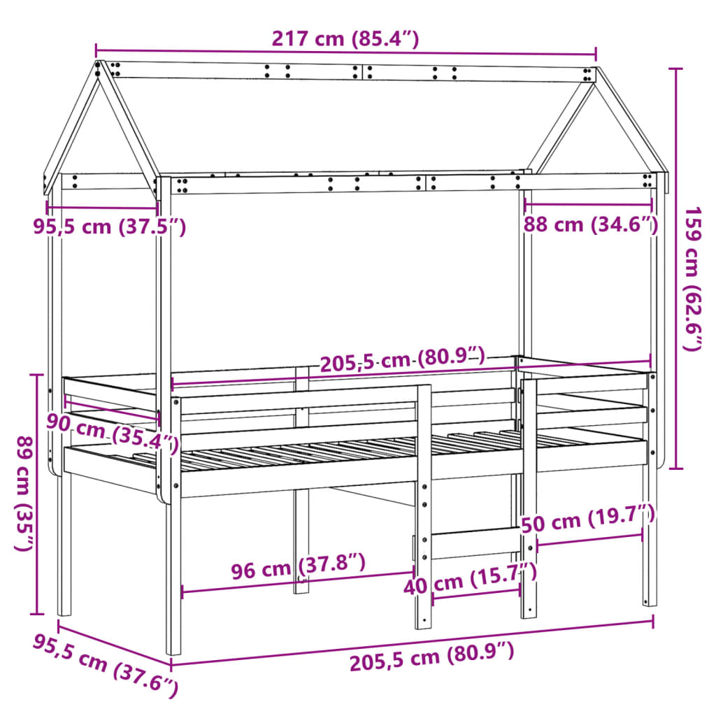 Cama Alta Con Techo Blanca Madera Maciza Pino Blanca