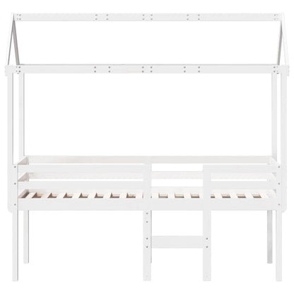 Cama Alta Con Techo Blanca Madera Maciza Pino Blanca