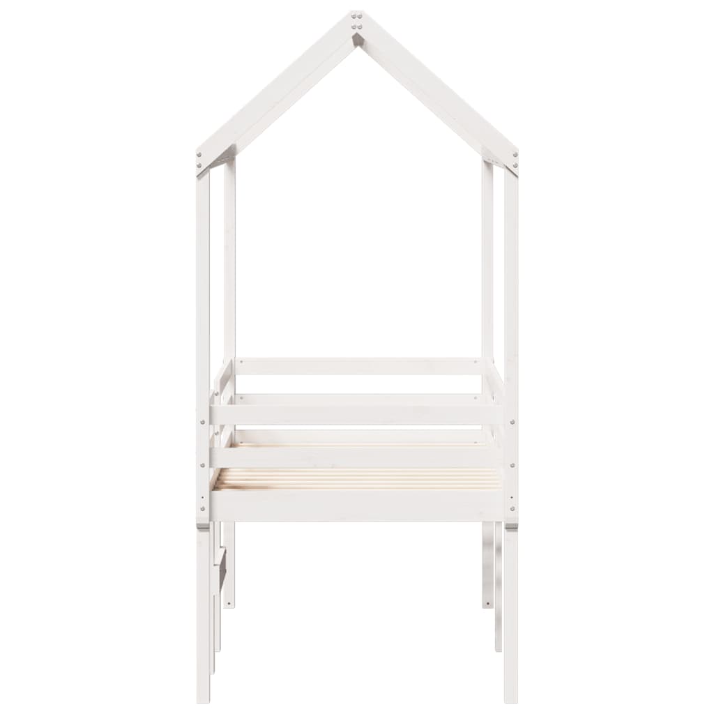 Cama Alta Con Techo Blanca Madera Maciza Pino Blanca