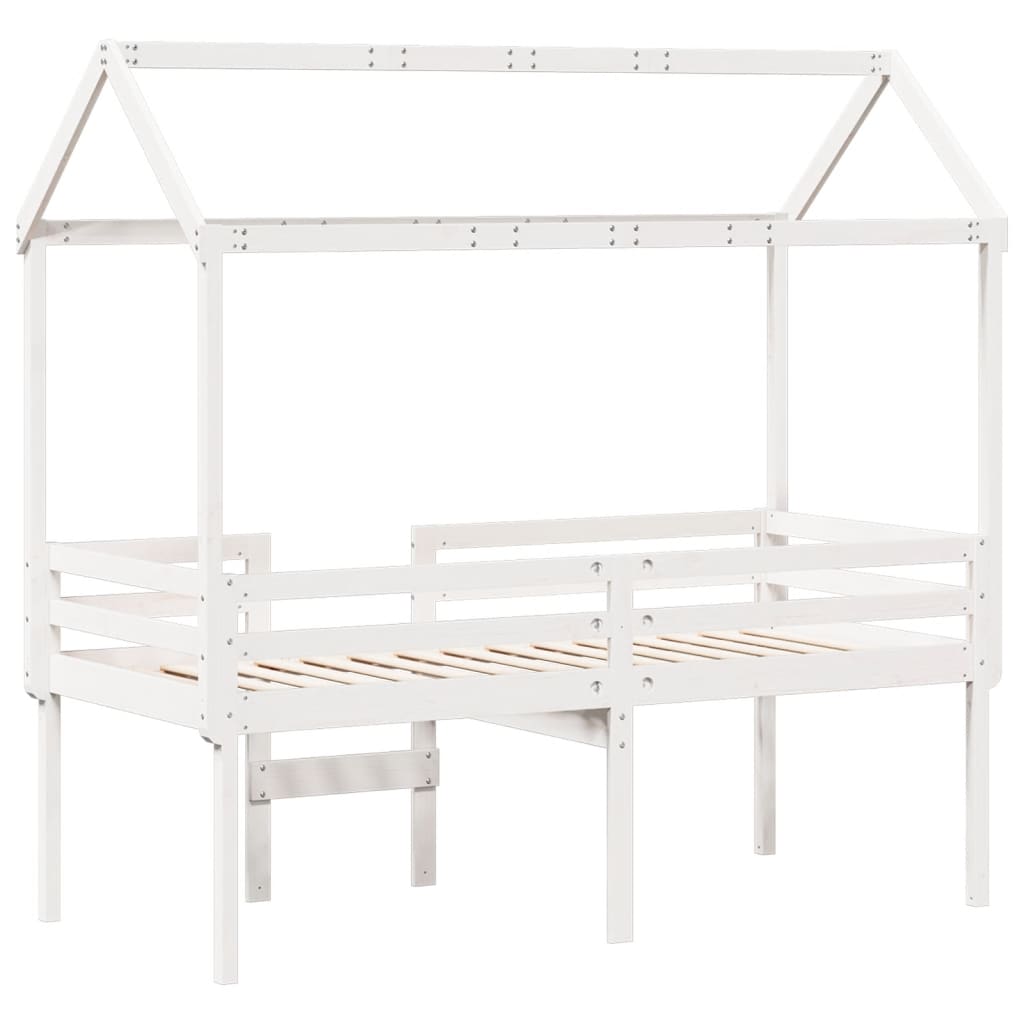 Cama Alta Con Techo Blanca Madera Maciza Pino Blanca