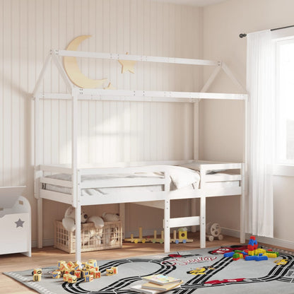 Cama Alta Con Techo Blanca Madera Maciza Pino Blanca
