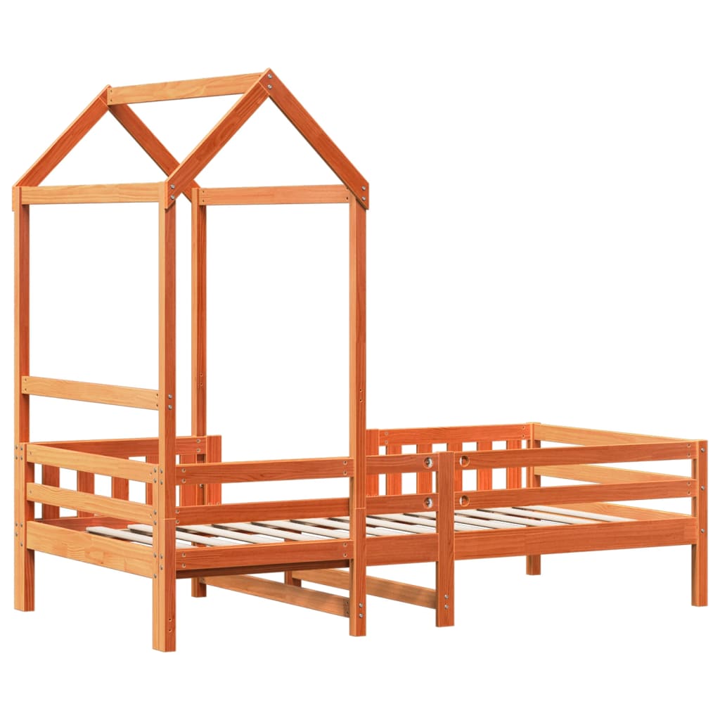 Estructura Cama Con Techo Madera Maciza Pino Marrón