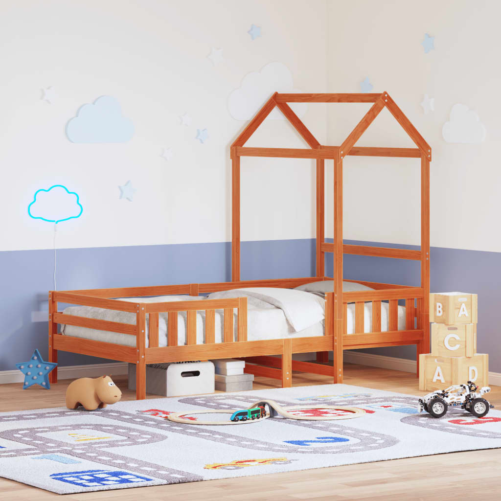 Estructura Cama Con Techo Madera Maciza Pino Marrón