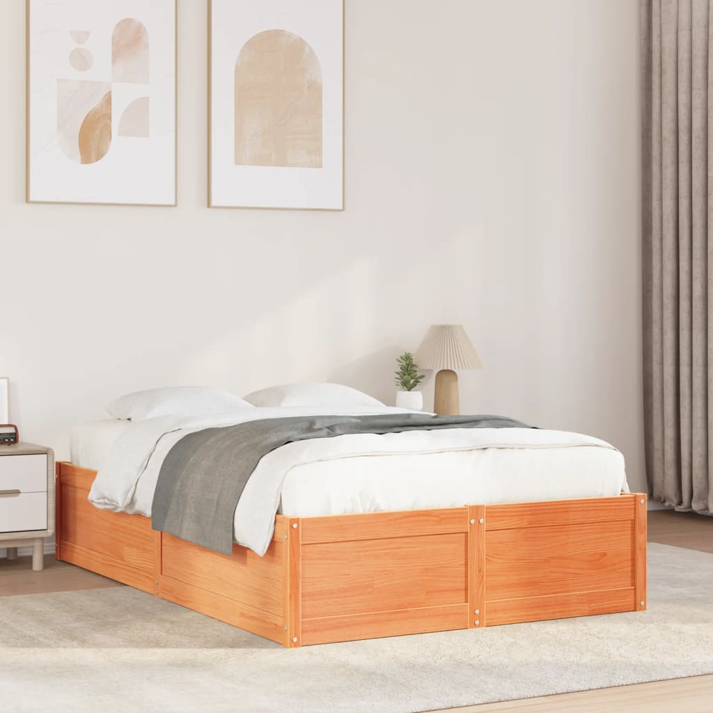 Estructura De Cama Sin Colchón Madera Maciza Marrón