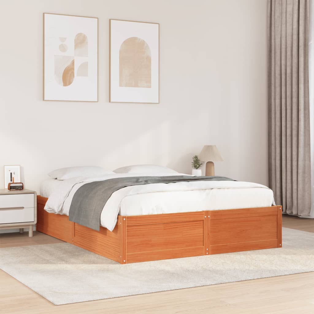 Estructura De Cama Sin Colchón Madera Maciza Marrón