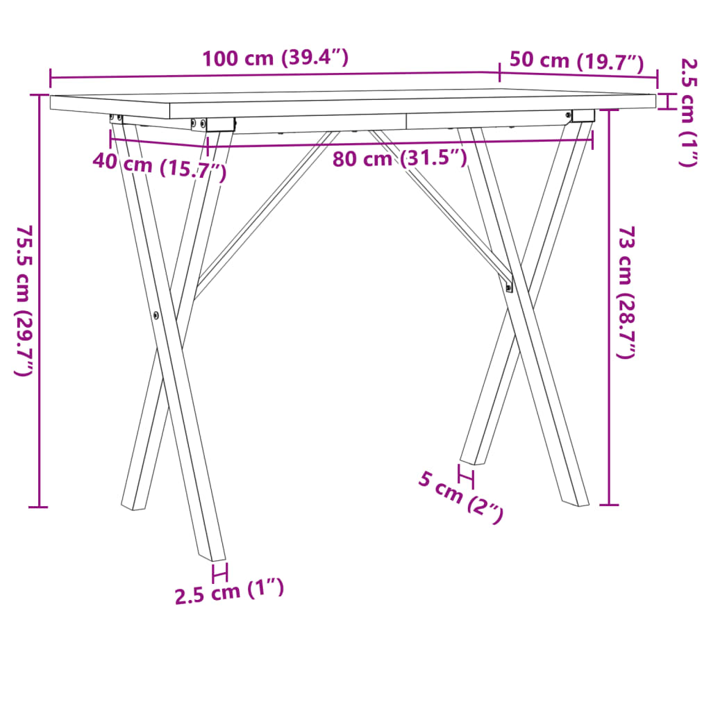 Mesa De Comedor Marco X Madera Maciza Pino Acero 100X50X75,5 Cm