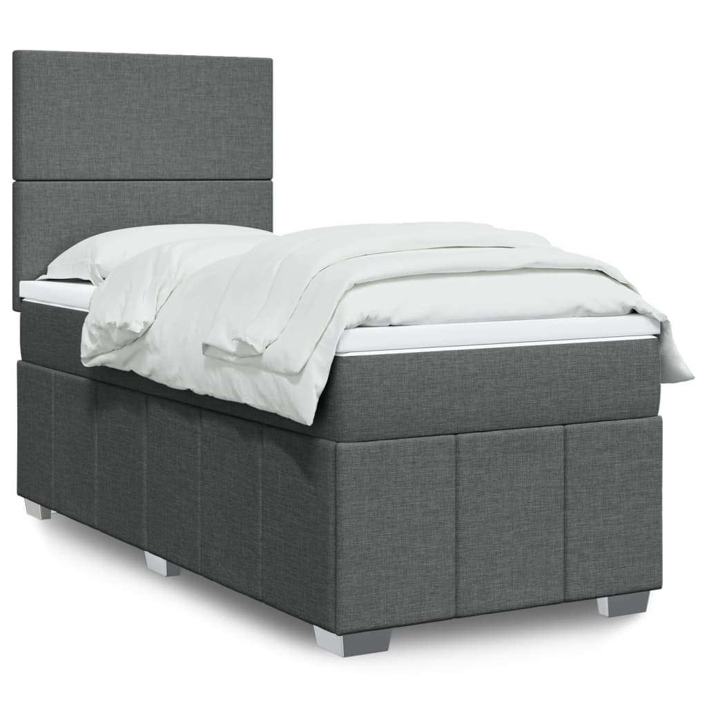 Cama Box Spring Con Colchón Tela Gris Taupe