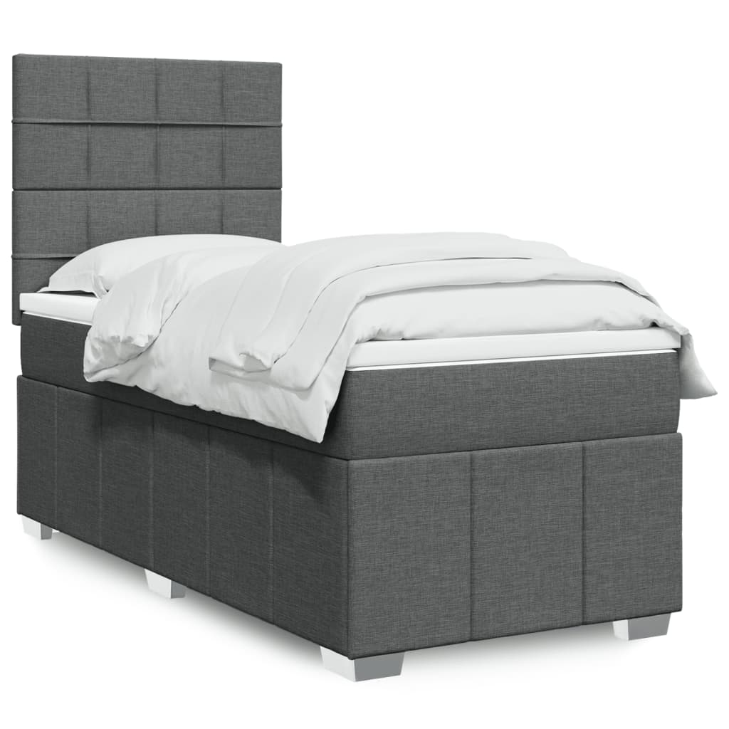 Cama Box Spring Con Colchón Tela Gris Taupe