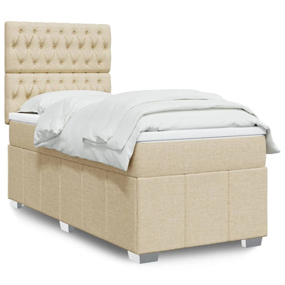 Cama Box Spring Con Colchón Tela Gris Taupe