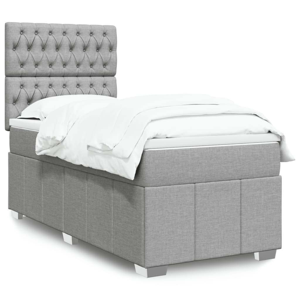 Cama Box Spring Con Colchón Tela Gris Taupe