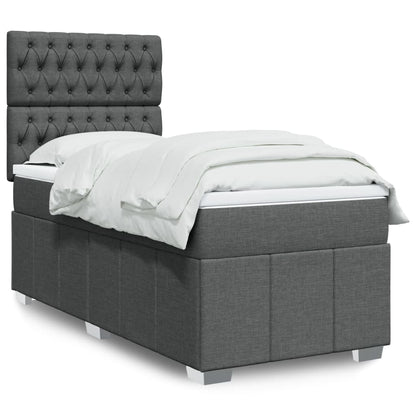 Cama Box Spring Con Colchón Tela Gris Taupe
