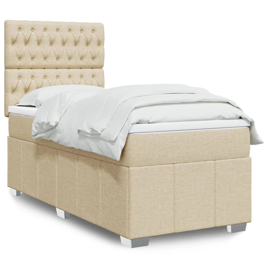 Cama Box Spring Con Colchón Tela Gris Taupe