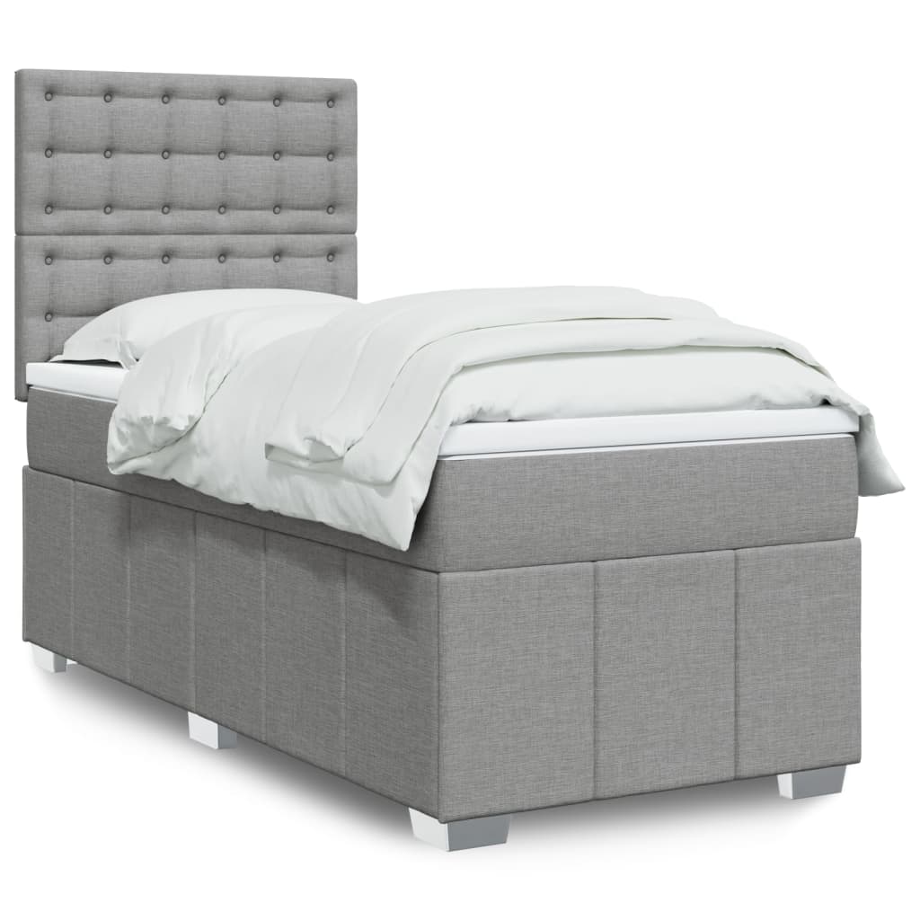 Cama Box Spring Con Colchón Tela Gris Taupe