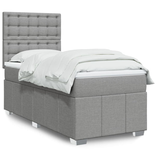 Cama Box Spring Con Colchón Tela Gris Taupe