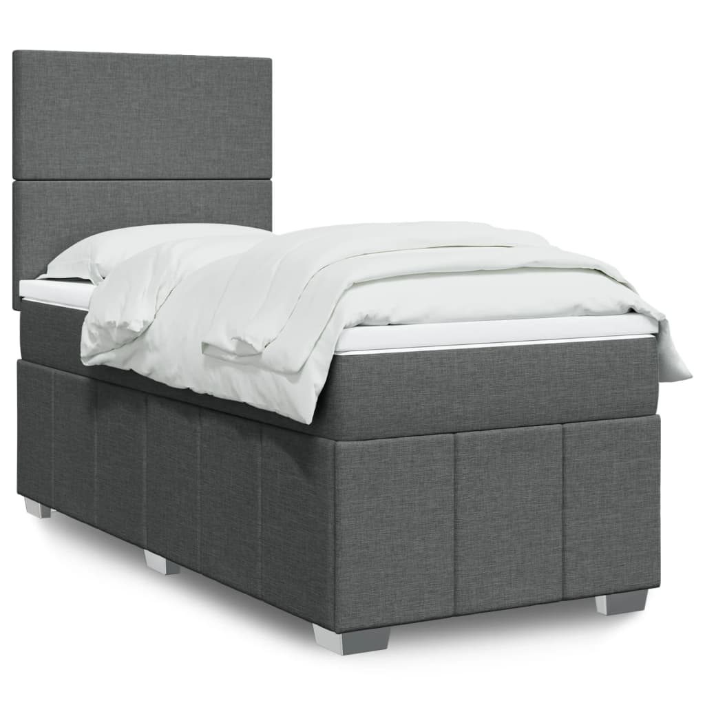 Cama Box Spring Con Colchón Tela Gris Taupe